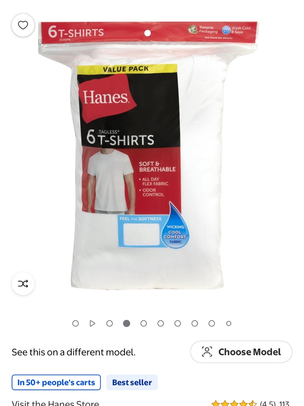 Hanes White Crew Neck 6-Pack Tagless T-Shirts